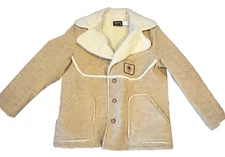 Vtg 70s Marlboro Man XL Faux Suede Sherpa Lined Button Coat Jacket USA Swingster
