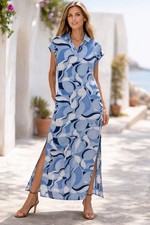 Rachel Zoe Linen Blend Maxi Dress – Blue Abstract Print Size M NWT