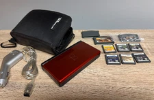Nintendo DS Lite Crimson/Black Bundle • 8 Games• Case • Car Charger