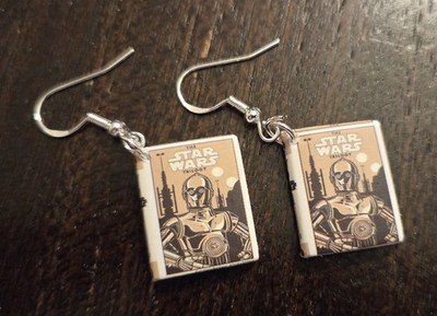 Star Wars Mini Book Earrings C-3PO Double Sided Handmade Dangle Geek