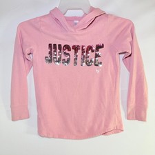 Justice Girls Pink Flip Sequin Logo Hoodie Sweatshirt Sz 8 Long Sleeve Pullover