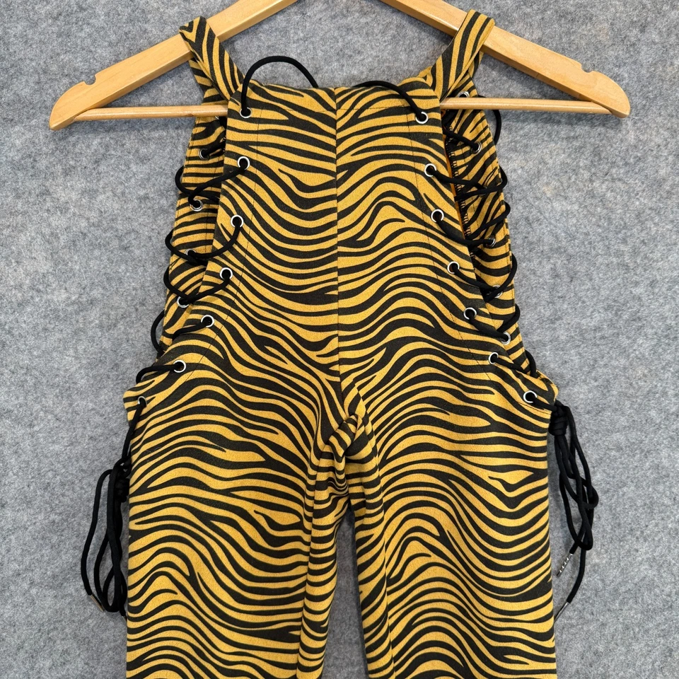 Hidden Cult Tiger Striped Jumpsuit Womens XS Lace Up Wynn Pants Flared RARE - Image 2 of 4