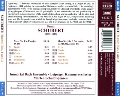 MORTEN SCHULDT-JENSEN/IMMORTAL BACH ENSEMBLE SCHUBERT: MASSES NOS. 1 & 3 NEW CD