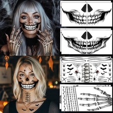 8Pcs Skeleton Face Tattoo Halloween Accessories  Halloween Tattoos Ghost F