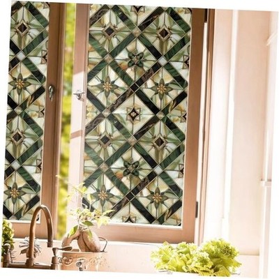 Boho Golden Vintage Geometric Dark Green Ethnic Stained Glass Dark Green/Yellow