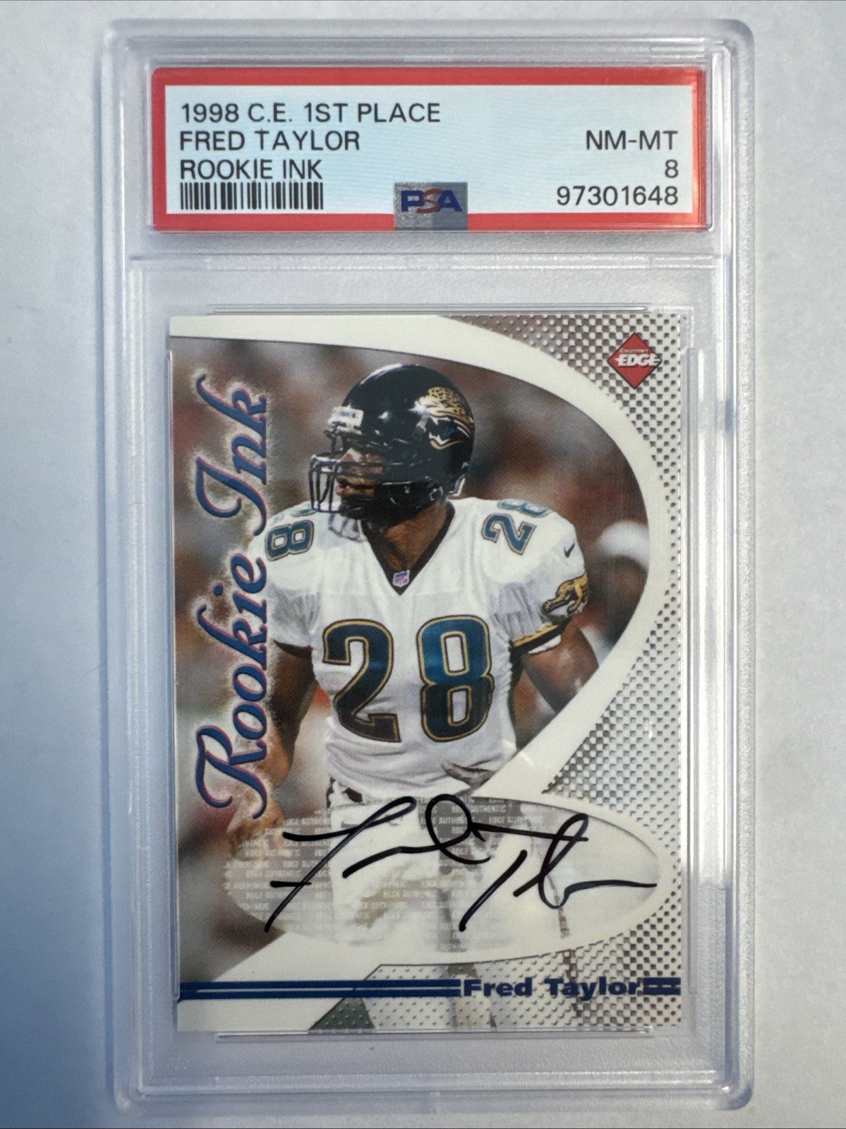 1998 Collector's Edge 1st Place Rookie Ink Fred Taylor Autograph RC PSA 8