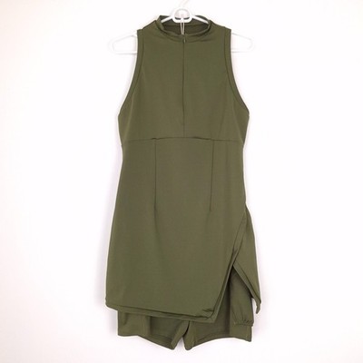Halara womens L Zipper RacerPocket 2-Piece Mini Tennis Active Dress olive green