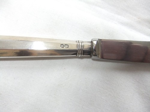 Antique Dessert Butter Knives x 6 Sterling Silver Handles Cased Sheffield 1922 - Picture 11 of 13