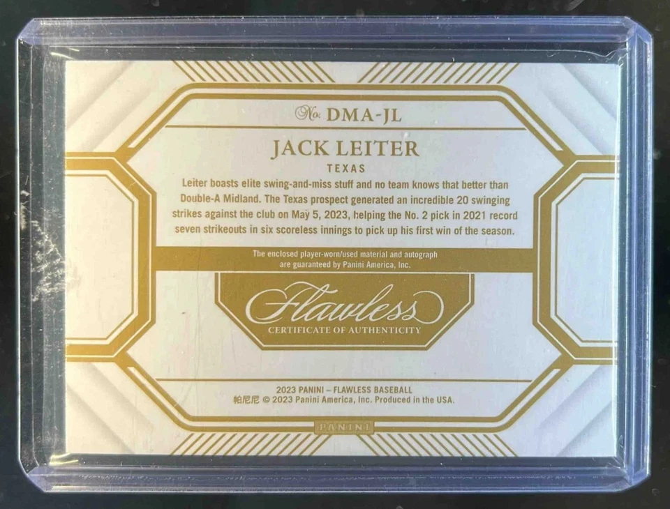2023 Flawless Jack Leiter Dual Patch Auto #09/25 Rangers - image 2 of 2