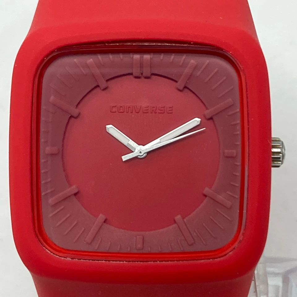 Converse Watch Men 42mm Red Square VR004 WR 50M Silicone New Battery 10" - Image 2 of 4