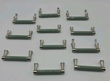 Vintage 3" Sage Ceramic Insert Drawer Pulls. Brushed Satin Pewter. Set Of 11.