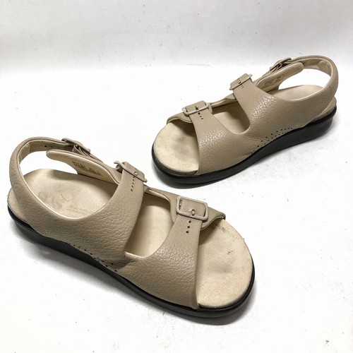 SAS Relaxed Natural Beige Leather Comfort Ankle Strap Sandals Sz 8.5 WW Wedge - Picture 3 of 8