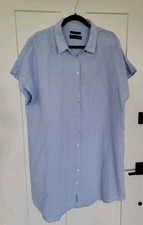 Tahari 100% Linen Button Down Short Sleeved Shirtdress Size LARGE Light Blue