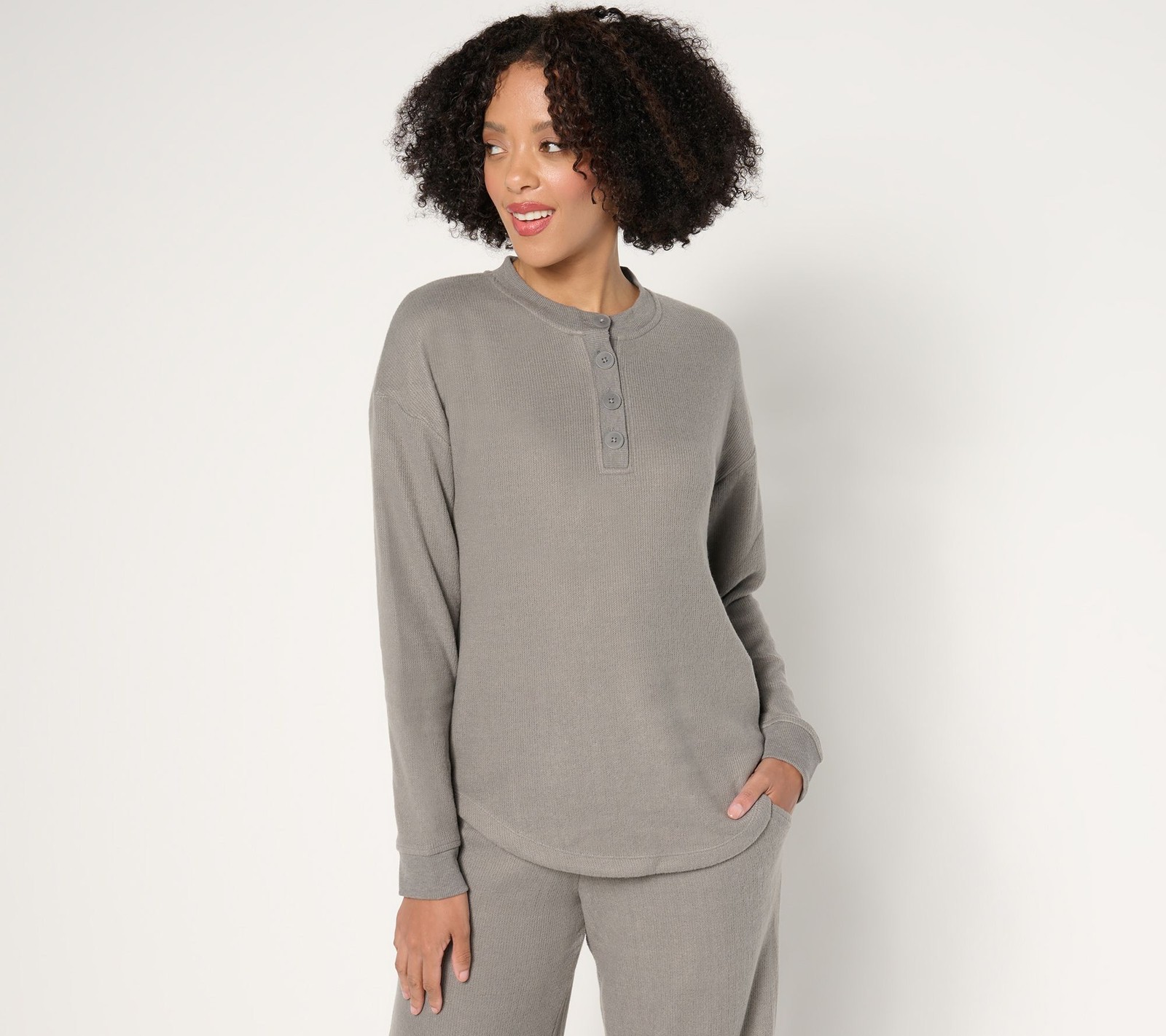 Cuddl Duds Women's Top Plus Sz Sweater 1X Jersey Medium Grey Heather A663024