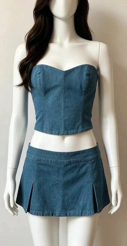 Top corsetto spalle scoperte sirene Denim Corset Top S Strapless Heart Neck Bust