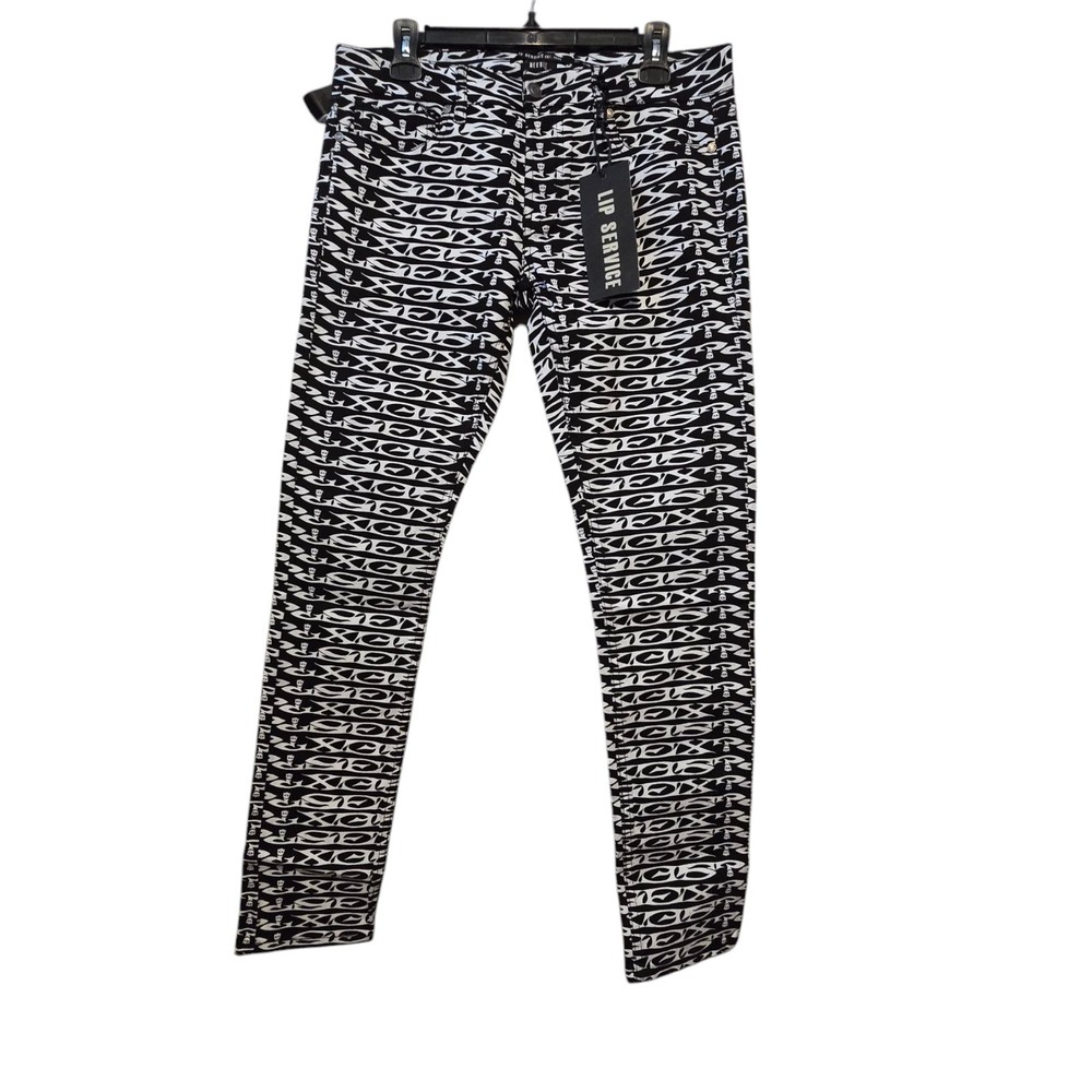 NWT Lip Service Womens 32 Needle Jeans Black White Punk Goth Grunge Alt