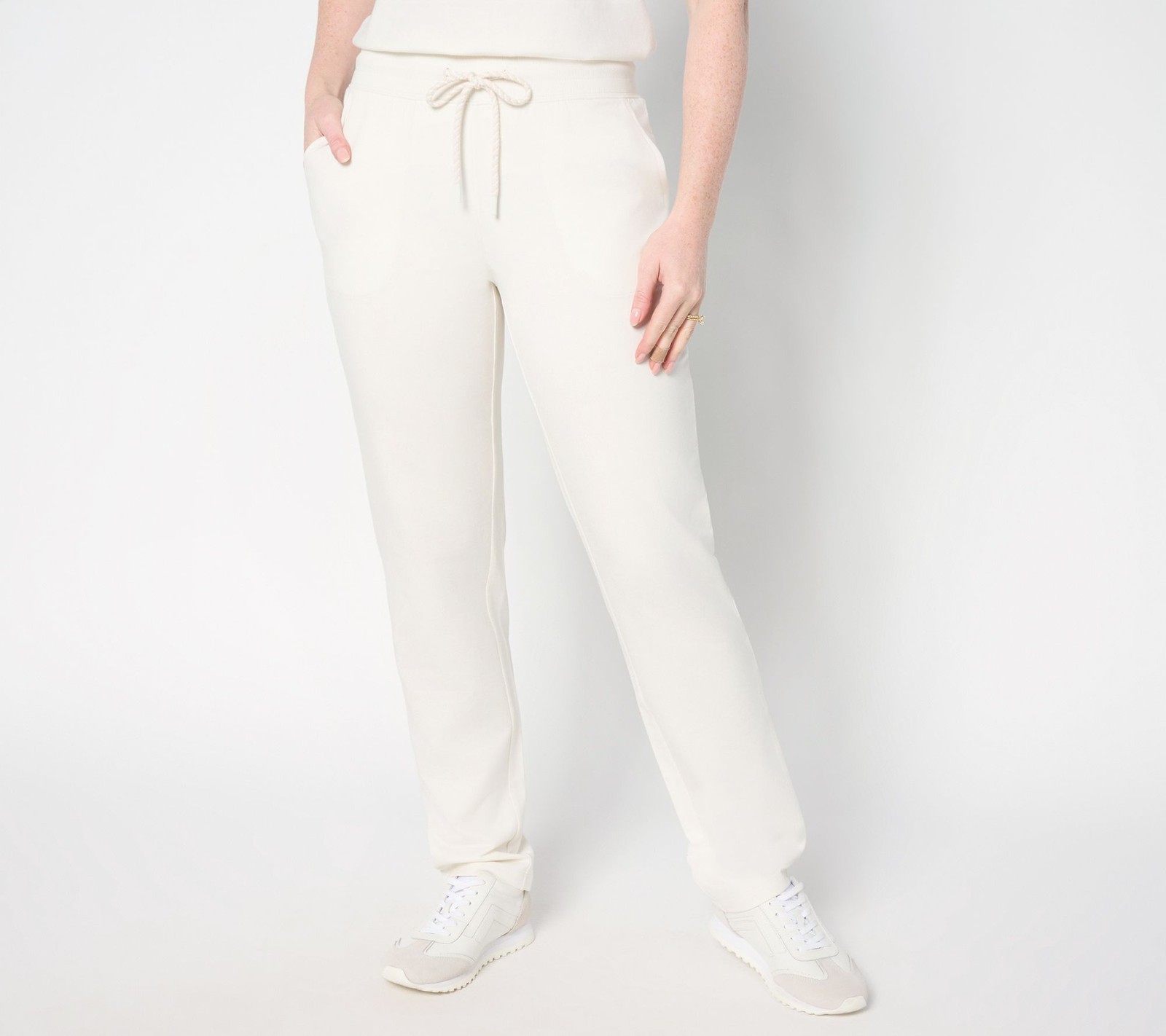 Denim & Co. Women's Pants Sz XL Active French Terry Straight Leg White A689689