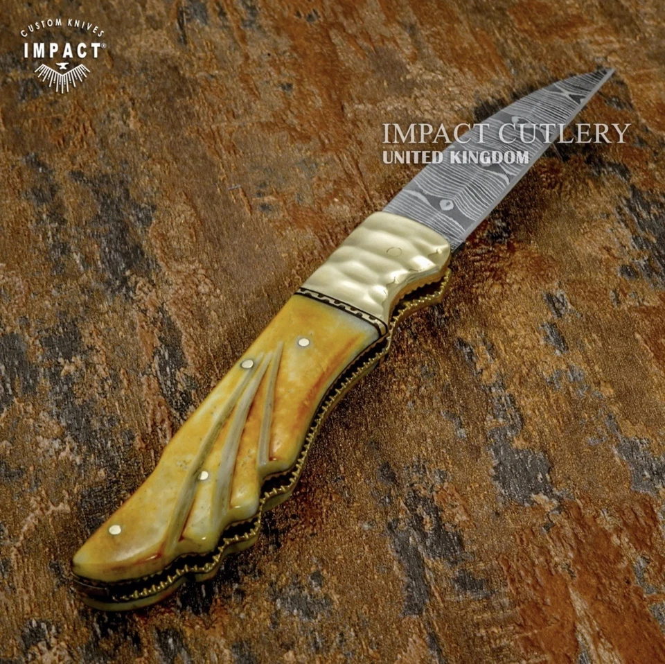 Model # 5318 Impact Cutlery Custom Damascus Folding Pocket Knife Slip Joint EDC - Image 4 of 4