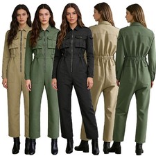 Womens Costume Turndown Jumpsuit Vacation Rompers Coverall Long Sleeve Casual