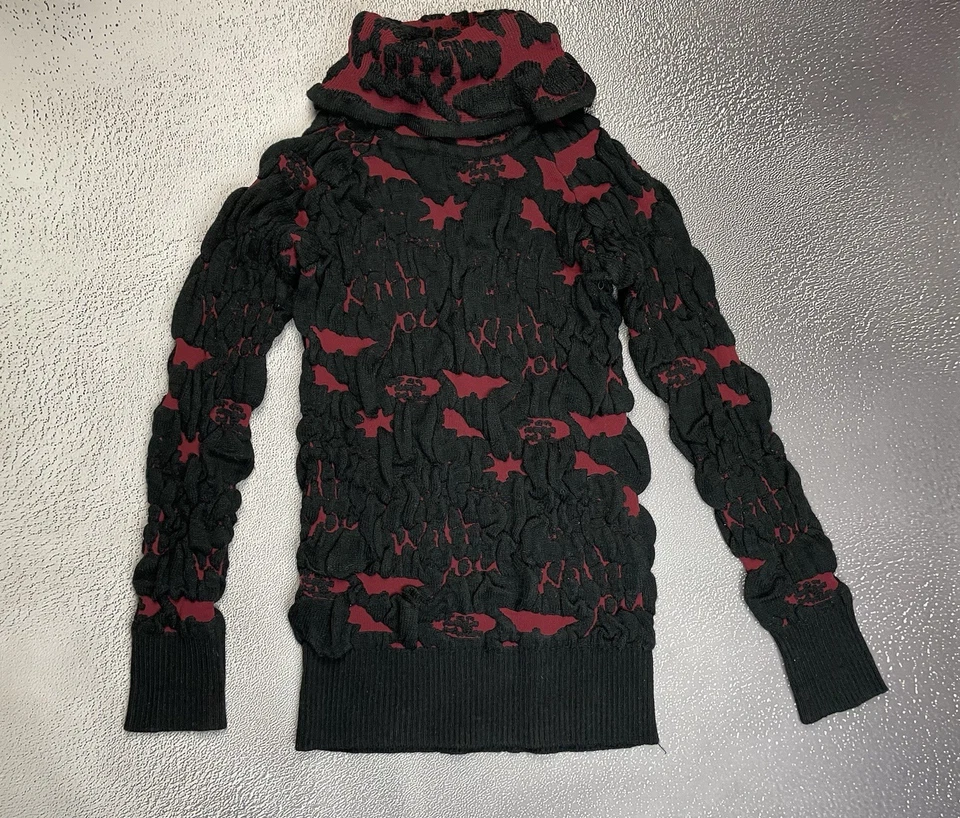 Suéter Pullover Desigual Para Mujer Negro Rojo Cuello Alto Acrílico Talla XL Foto 2 de 4