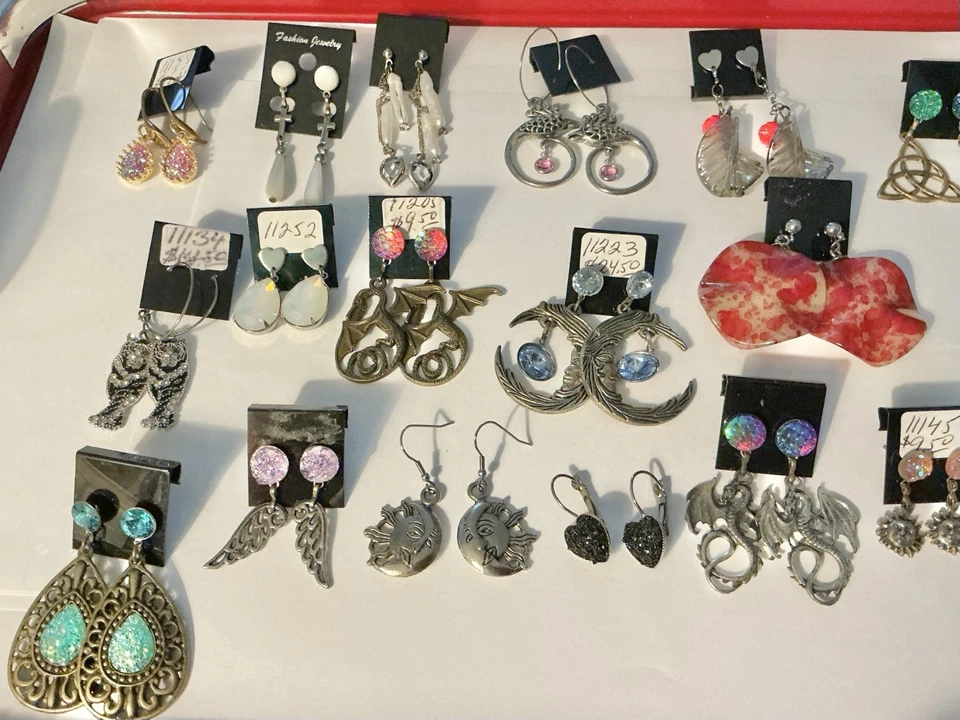 24 пары сережек ручной работы из смешанных материалов для лота - Изображение 3 из 4