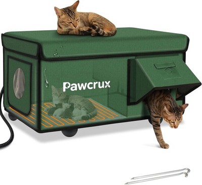 Weatherproof Heated Cat House for Outdoor/Winter, Heated Cat Bed Kitty Shelter