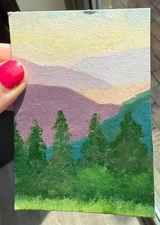ACEO Original Landscape Art Card Acrylic/Canvas Hand Painted 2.5 In x3.5 In