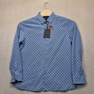NWT Ted Baker London Noder Shirt Men 5 Blue Geometric Medallion Contrast Cuffs