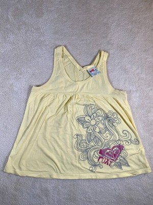 Roxy Y2K Women s Yellow Tank Top Size Large Made in USA 100% Cotton