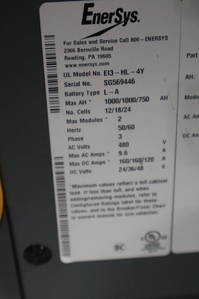 ENERSYS EI3-HL-4Y ENFORCER IMPAQ FORKLIFT BATTERY CHARGER 480V 3PH 50/60HZ - Image 4 of 4