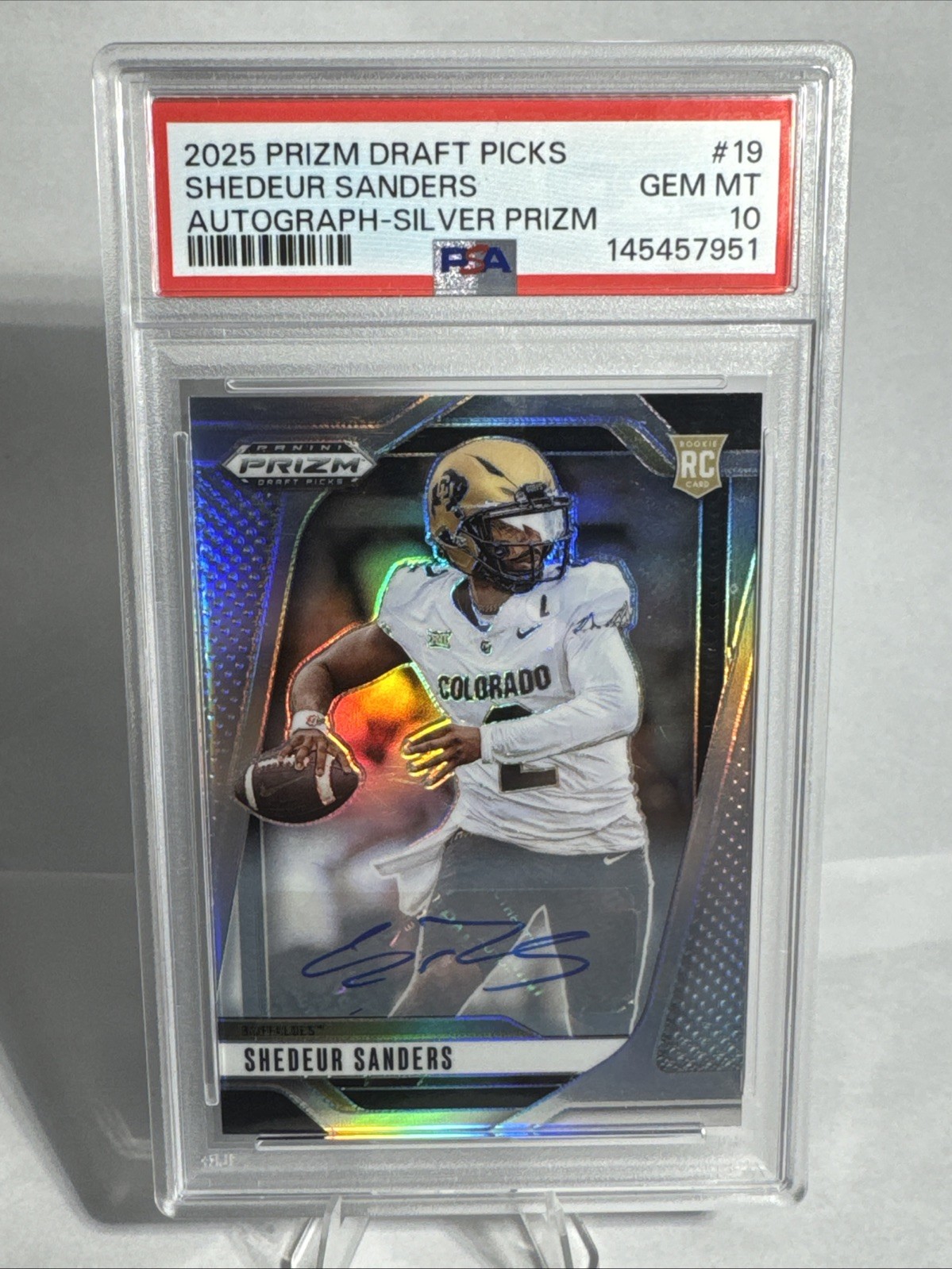 2025 Panini Prizm Draft Picks Shedeur Sanders #19 Silver Prizm Autograph PSA 10