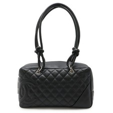 Chanel Cambon Line Bowling Bag Leather Women Black One Size