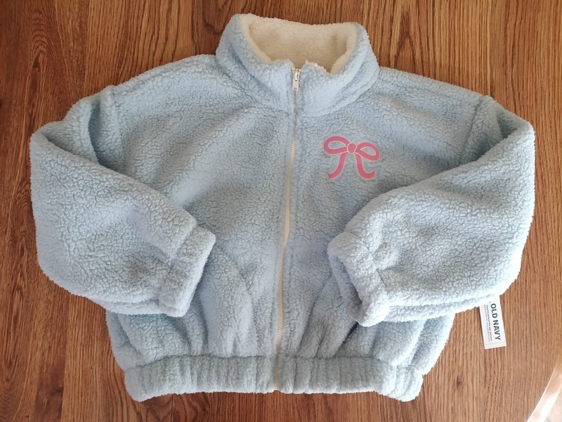Kids Old Navy Fleece Jacket Blue Pink Ribbon Size 6/7 NWT