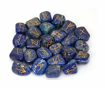 Lapis Lazuli Rune Stones Set with Elder Futhark Alphabet  USA Importer FREE BAG