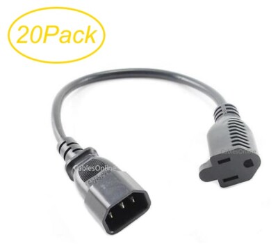 20-pcs 12-inch Monitor to PC Power Extension Cable, 3-Prong, PC-106-20 ...