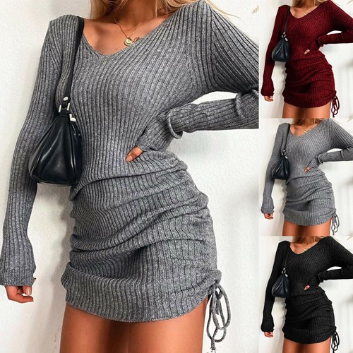 Women Long Sleeve Jumper Dress Ladies 