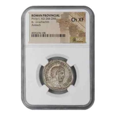 244-249 AD Roman Provincial BI Tetradrachm Antioch NGC Ancients Ch XF