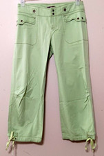 Vtg 90s Y2K Women's Juniors Trousers Capri Loose Cargo Pants Low Rise Sz 3 Green