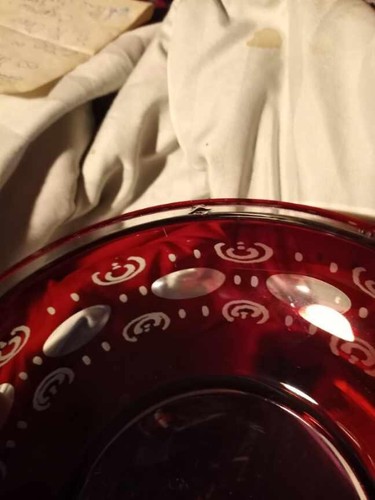 Stunning Antique 1920'S Czechoslovakia Ruby Red Etched Glass Bowl w/ Lid - Picture 7 of 9