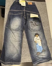 Vtg Y2K Vato Loco Jeans baggy embroidered 30x30 Wide Leg jnco style blue NEW DS