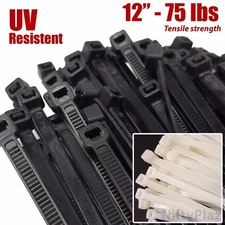 NiftyPlaza 12 Inch Cable Ties - 100 Pack Heavy Duty - 75 lbs Nylon Wrap Zip Ties