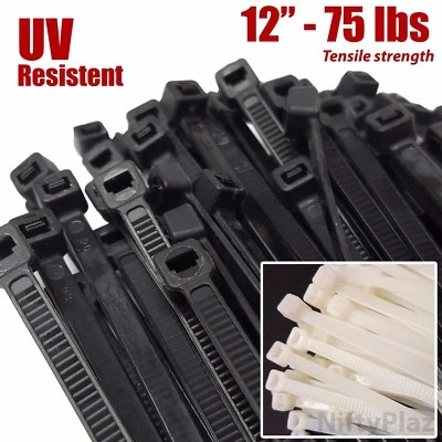 NiftyPlaza 12 Inch Cable Ties - 200 Pack Heavy Duty 75 LBS Nylon Wrap Zip Ties