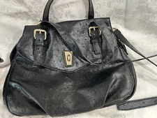 Marc Jacobs "Ozzie Aurora" Ostrich Print Black Crossbody Purse Vegan Leather