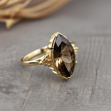 Natural Smoky Quartz Marquise 7x14 925 Solid Silver Engagement Woman Gift Ring,