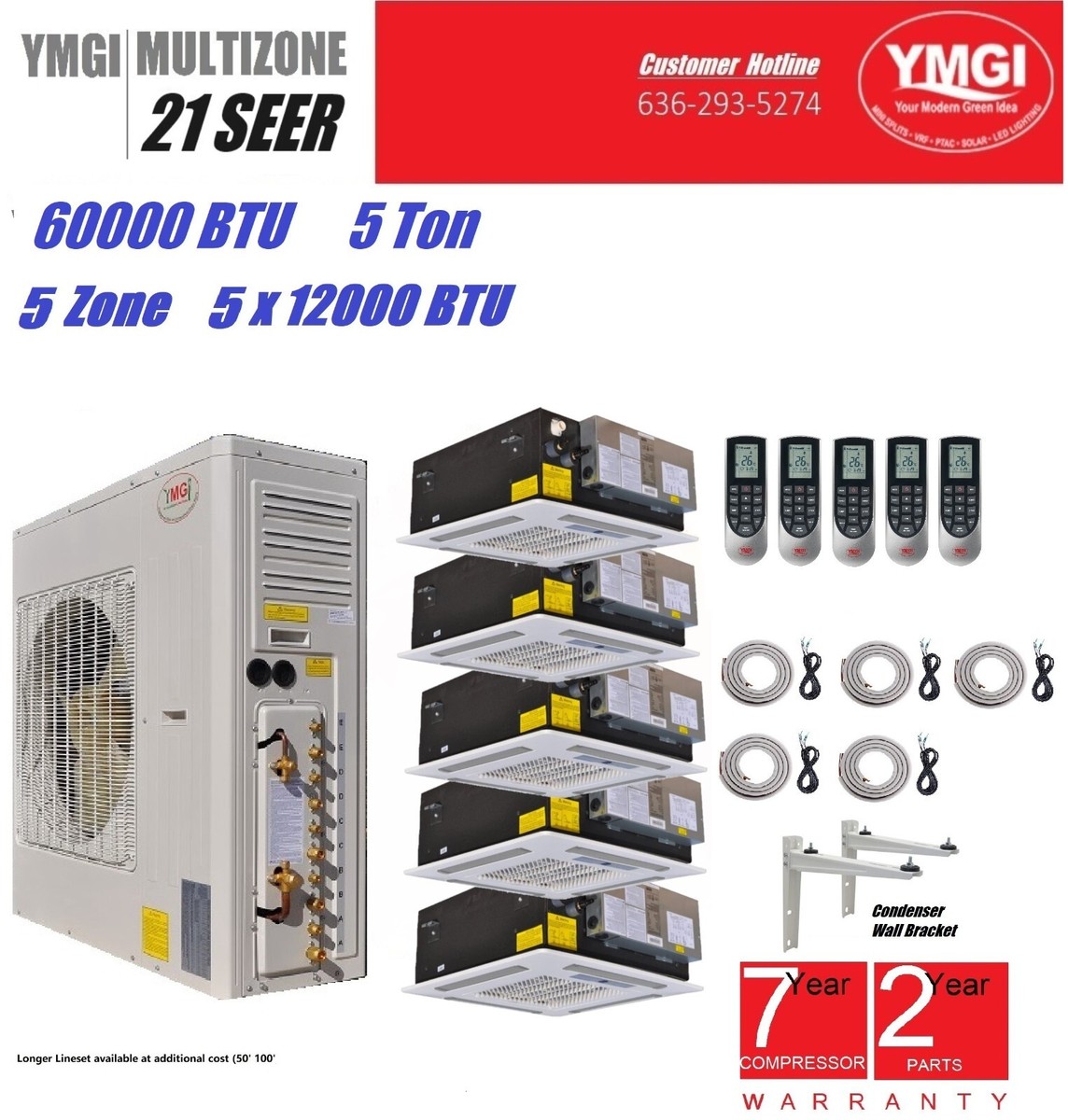YMGI 60000 Btu Zone Ductless Mini Split Air Conditioner Heat