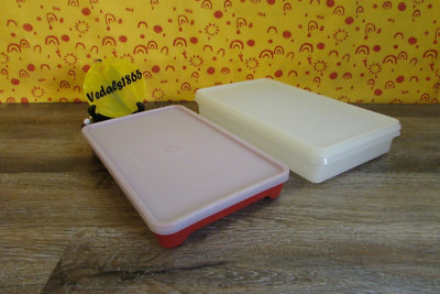 TUPPERWARE VTG Lot of 2 Deli Meat Keepers: Paprika Red 1292-7 & Clear 795-6