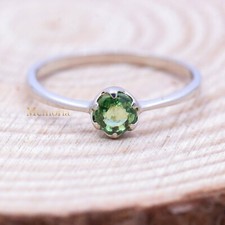 925 Sterling Silver Natural Green Sapphire Gemstone Engagement Ring Size 6.5