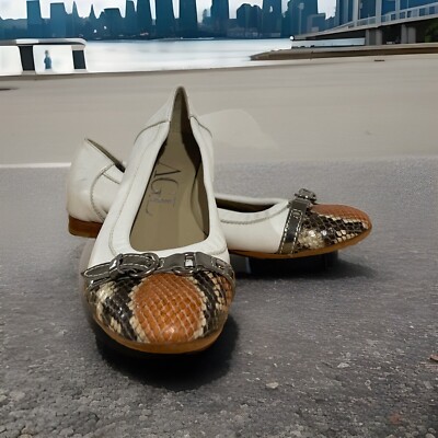 AGL Attilio Giusti Leombruni Snakeskin Cap Toe Leather Flat Ivory 36.5