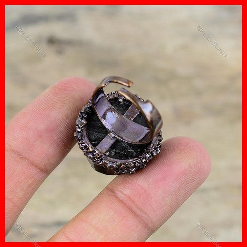 Copper Black Tourmaline Rough Gemstone Solitaire Wife Electroformed Ring Jewelry - Picture 6 of 6