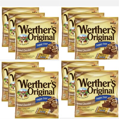12 Packs STORCK Werther's Original *SUGAR FREE* ''CARAMEL CHOCOLATE'' Hard Candies